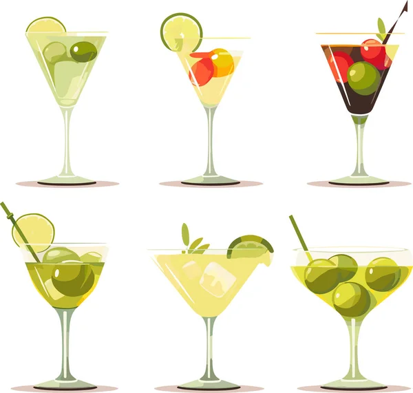 Set Summer Cocktails Cartoon Vector Illustration Isolated White Background Vector — Stock Vector