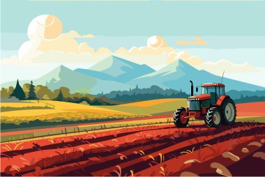 Agriculture, working in the field, harvesting, sunny day, vector flat illustration. clipart