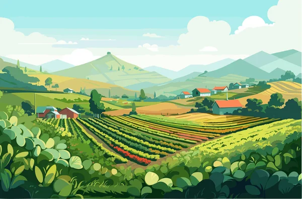 Agriculture Travail Sur Terrain Récolte Journée Ensoleillée Illustration Vectorielle Plat — Image vectorielle