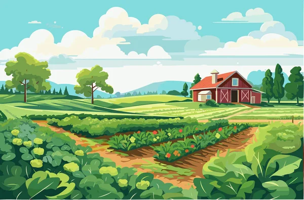 Agricultura Trabalhando Campo Colheita Dia Ensolarado Ilustração Vetorial Plana — Vetor de Stock