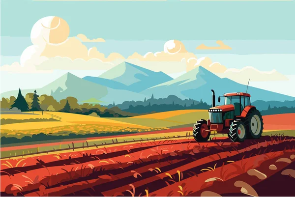 Agricultura Trabajo Campo Cosecha Día Soleado Ilustración Plana Vector — Vector de stock