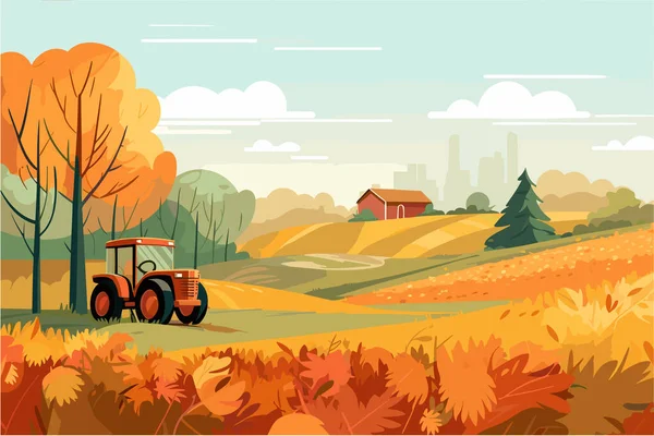 Agricultura Trabalhando Campo Colheita Dia Ensolarado Ilustração Vetorial Plana — Vetor de Stock
