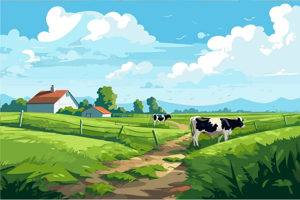 Agriculture Working Field Harvesting Sunny Day Vector Flat Illustration — Stock Vector