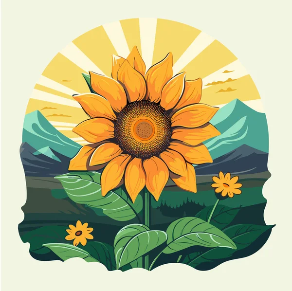 Bunga Matahari Terisolasi Vektor Musim Panas Datar Ilustrasi - Stok Vektor