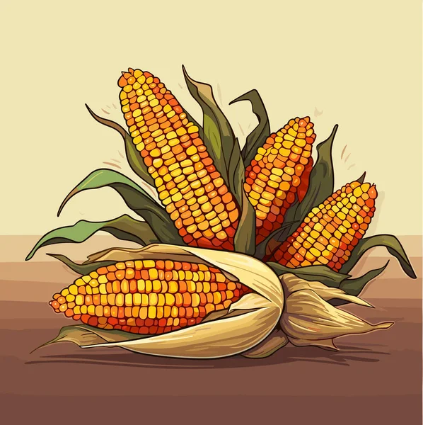 Színes Indiai Kukorica Zöld Levelek Héj Semleges Háttérrel Elszigetelve Vektorélelmiszer — Stock Vector