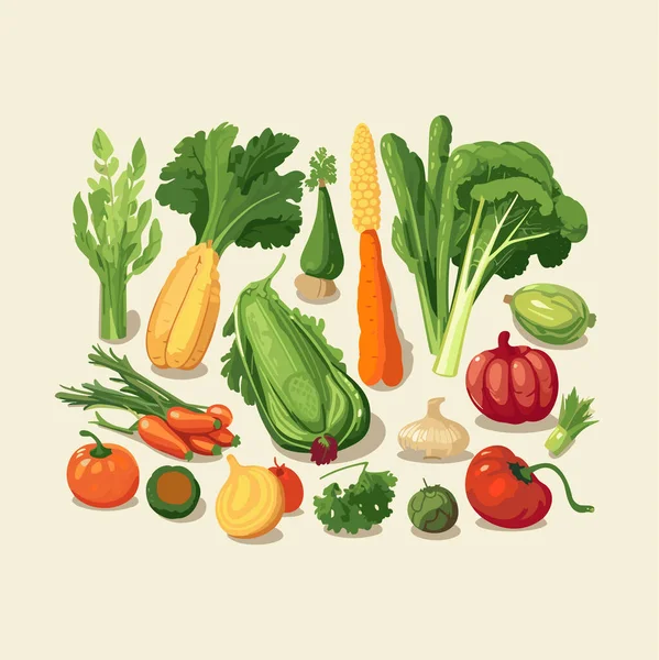 Čerstvá Zelenina Zdravému Jídlu Izolovaný Neutrálním Pozadí Vektorové Jídlo Ilustrace — Stockový vektor