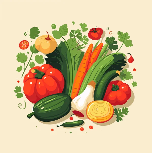 新鲜蔬菜作为健康食品 在中立的背景下被隔离病媒食品说明 — 图库矢量图片