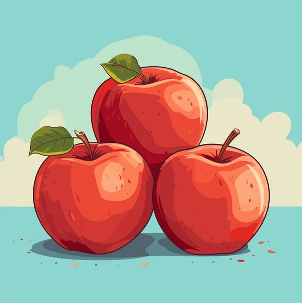 Ein Paar Rote Reife Äpfel Mit Blättern Vektorillustration — Stockvektor