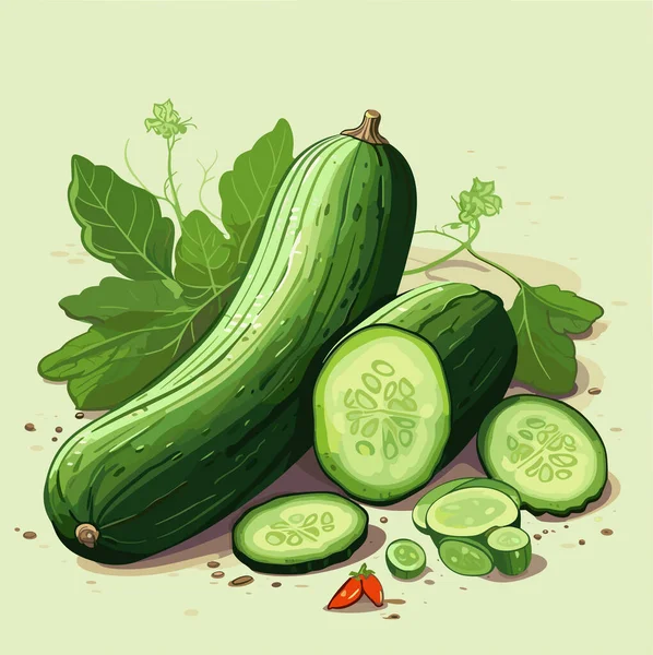 Ripe Juicy Cucumbers Vector Illustration — Stock Vector