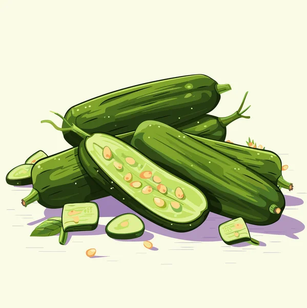 Rijp Sappige Komkommers Vector Illustratie — Stockvector