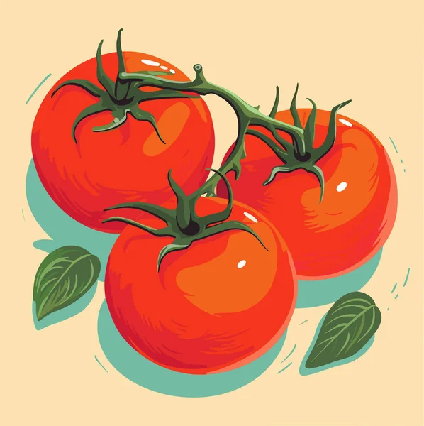 Tomates Rouges Mûres Avec Feuilles Illustration Vectorielle — Image vectorielle