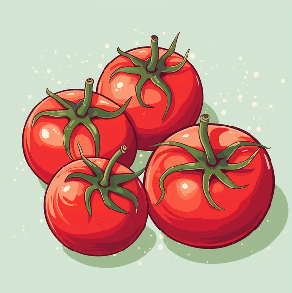 Pomodori Rossi Maturi Con Foglie Illustrazione Vettoriale — Vettoriale Stock