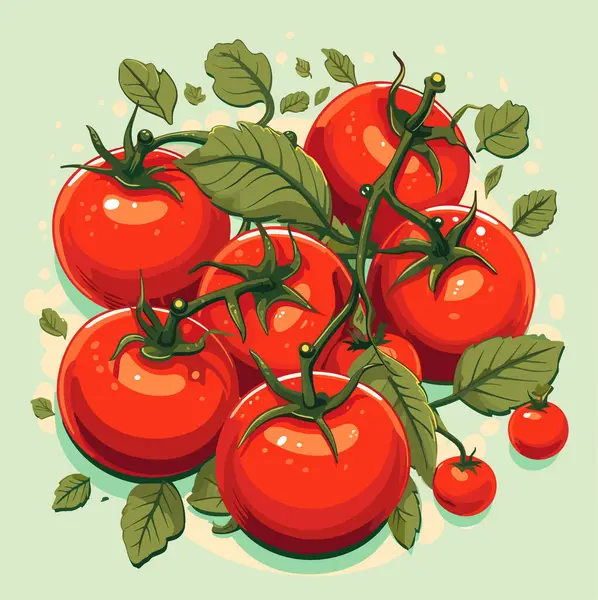 Tomates Rouges Mûres Avec Feuilles Illustration Vectorielle — Image vectorielle