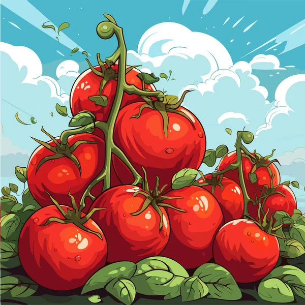 Ripe Red Tomatoes Leaves Vector Illustration — Stock Vector