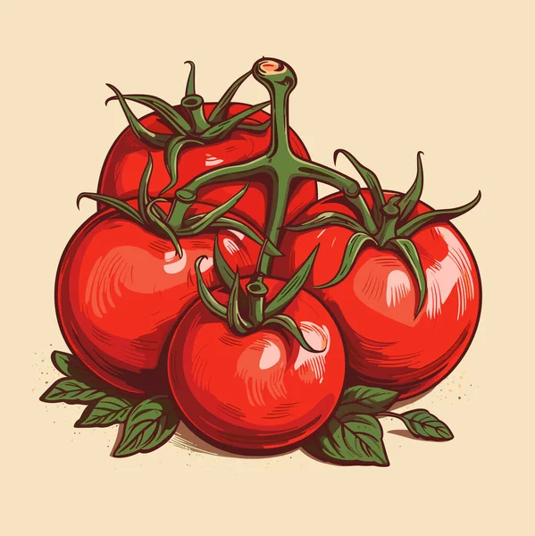 Tomates Vermelhos Maduros Com Folhas Ilustração Vetorial —  Vetores de Stock