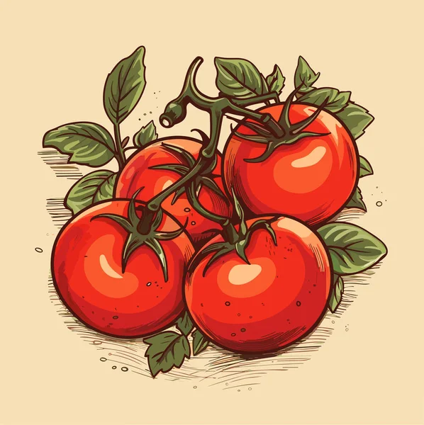 Tomates Rojos Maduros Con Hojas Ilustración Vectorial — Archivo Imágenes Vectoriales