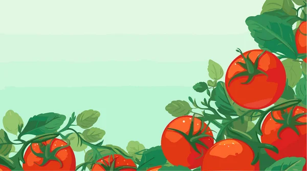 あなたのテキストのためのトマトと空のスペースとのフレーム 有機食品デザインテンプレートベクターイラスト — ストックベクタ