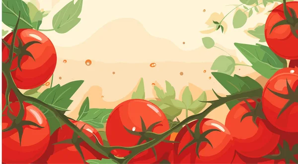 Domatesli Çerçeve Mesajın Için Boş Alan Organik Gıda Tasarım Şablonu — Stok Vektör