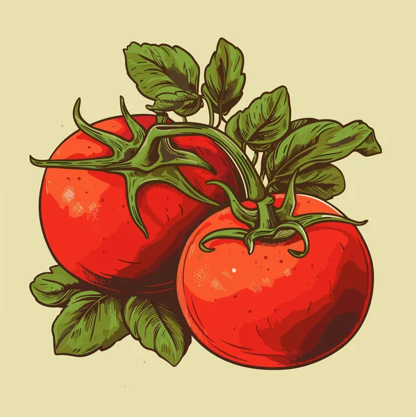 Tomates Vermelhos Maduros Com Folhas Ilustração Vetorial — Vetor de Stock
