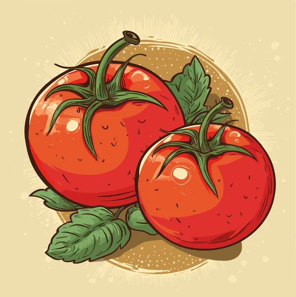Rijp Rode Tomaten Met Bladeren Vector Illustratie — Stockvector