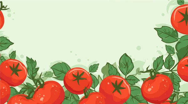 텍스트에 토마토와 공간이있는 프레임 유기농 디자인 템플릿 일러스트레이션 — 스톡 벡터
