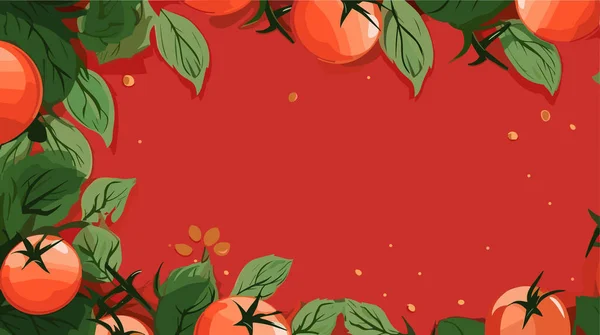 あなたのテキストのためのトマトと空のスペースとのフレーム 有機食品デザインテンプレートベクターイラスト — ストックベクタ