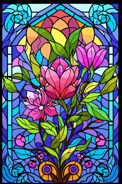 抽象的な花 カール 長方形のイメージを持つステンドグラススタイルのイラスト ベクトルイラスト — ストックベクタ