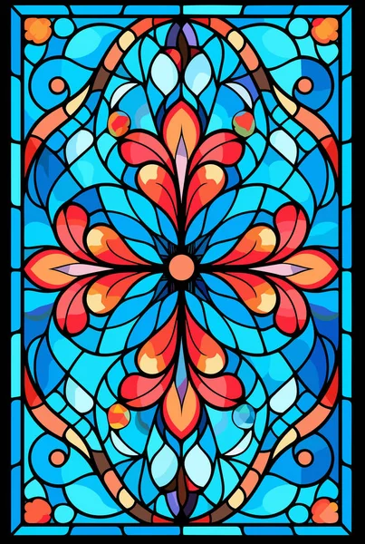 Ilustrace Stylu Barevného Skla Abstraktními Květy Listy Kudrlinkami Obdélníkový Obraz — Stockový vektor