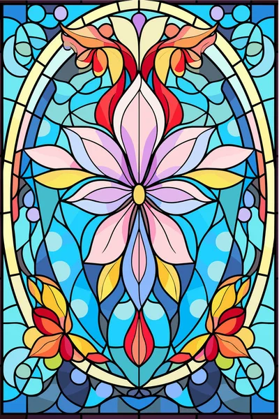Illustration Glasmalereistil Mit Abstrakten Blumen Blättern Und Locken Rechteckiges Bild — Stockvektor