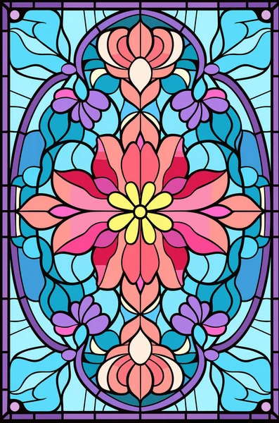 Εικονογράφηση Βιτρό Στυλ Αφηρημένα Λουλούδια Φύλλα Και Μπούκλες Ορθογώνια Εικόνα — Διανυσματικό Αρχείο