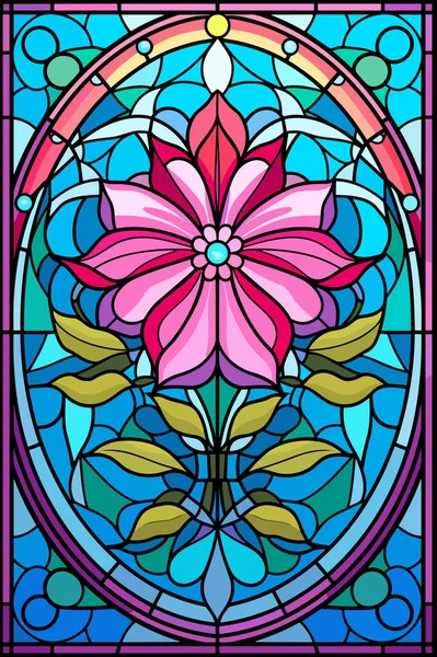 用彩色玻璃风格的图画 带有抽象的花朵 鸟类和卷发 矩形的图像 矢量说明 — 图库矢量图片