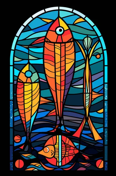 Illustratie Glas Lood Stijl Met Abstracte Bloemen Bladeren Krullen Rechthoekige — Stockvector