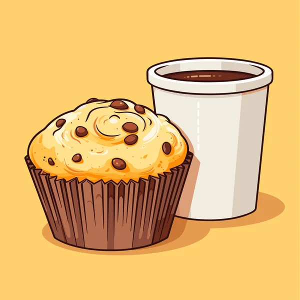 Eine Tasse Kaffee Und Ein Kuchen Auf Einem Teller Vektorillustration — Stockvektor