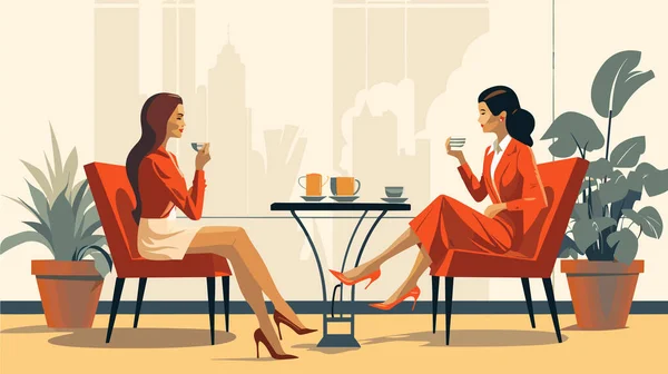 Chica Bebiendo Café Joven Chica Elegante Sentado Cafetería Ilustración Plana — Vector de stock