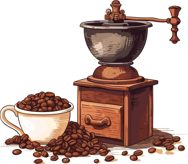 在白色背景上孤立的木制案例矢量插画经典咖啡研磨机 — 图库矢量图片
