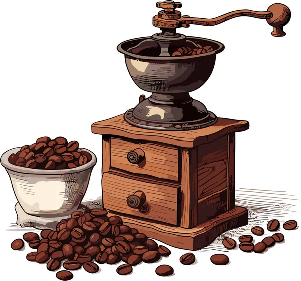 在白色背景上孤立的木制案例矢量插画经典咖啡研磨机 — 图库矢量图片