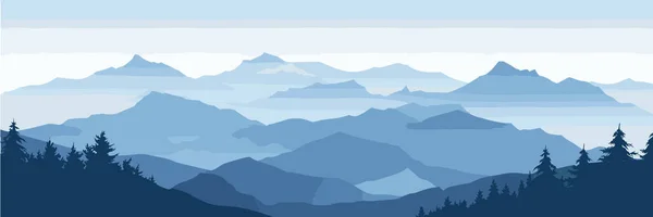 Panorama Frumos Peisaj Seară Montan Vector Ilustrație Plană — Vector de stoc
