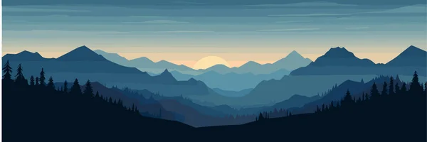 Panorama Hermoso Paisaje Nocturno Montaña Ilustración Plana Del Vector — Vector de stock