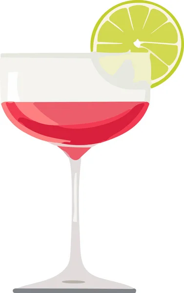 Summer Red Color Cocktail Lemon Cartoon Vector Illustration Isolated White — Stock Vector