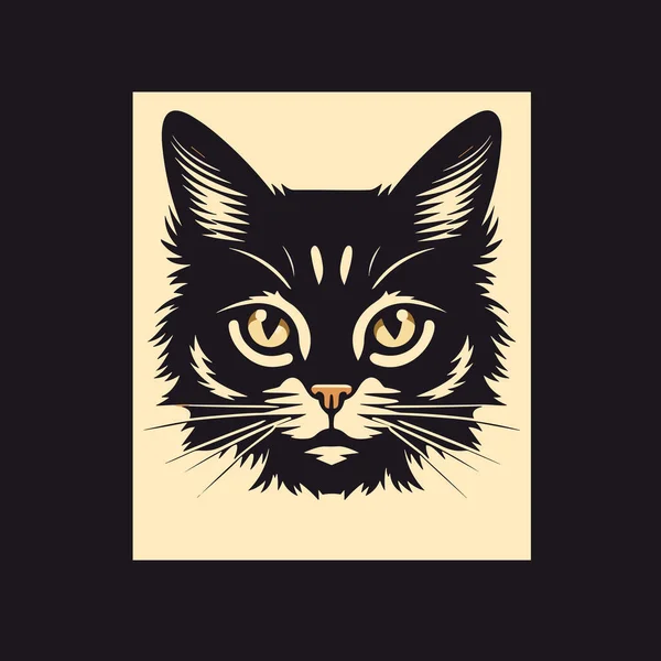 Icono Retrato Cara Gato Grabado Negro Aislado Sobre Fondo Biege — Vector de stock