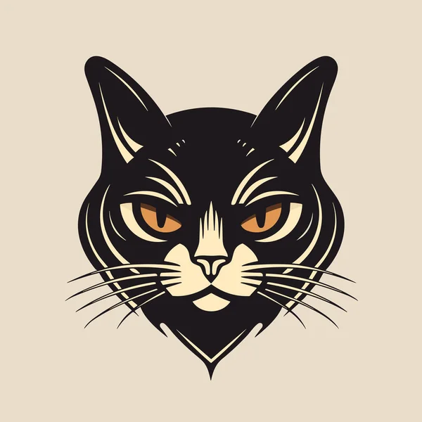 Icono Retrato Cara Gato Grabado Negro Aislado Sobre Fondo Biege — Vector de stock