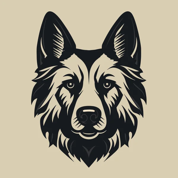 Hundegesicht Porträt Ikone Schäferhund Schäfergesicht Isoliert Auf Beigem Hintergrund Vektorillustration — Stockvektor