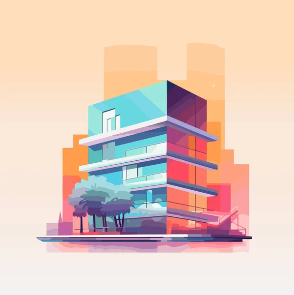 用生动的色彩 未来派风格描绘现代建筑的矢量图解 关于房地产 办公室等网站说明的概念 — 图库矢量图片