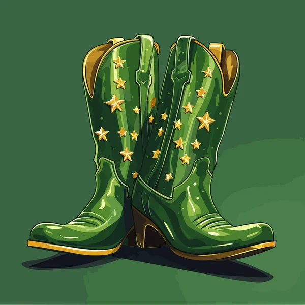 Cartoon Vector Illustratie Van Cowboy Groene Laarzen Retro Stijl Ikoon — Stockvector
