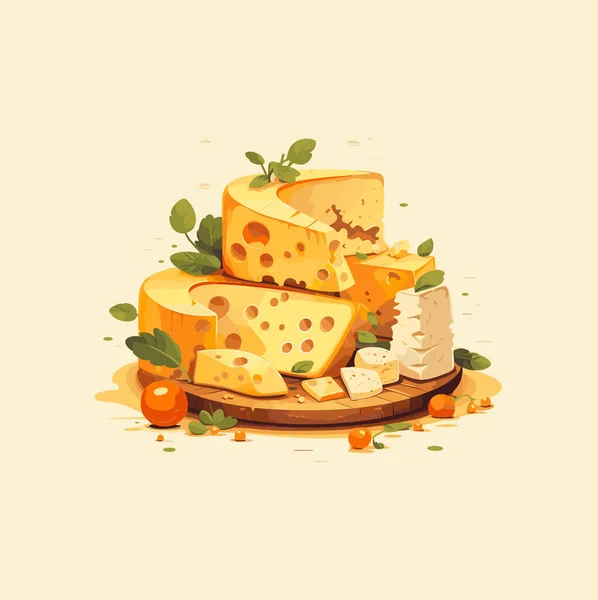 Tarafsız Zemin Üzerinde Çeşitli Peynir Çeşitleri Izole Edilmiş Vektör Illüstrasyonu — Stok Vektör