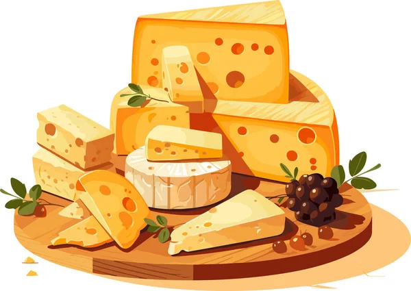 各种奶酪放在桌子上的中性背景隔离 载体说明 — 图库矢量图片