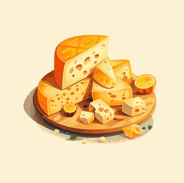 中立的な背景のテーブル上のさまざまな種類のチーズは隔離され ベクターのイラスト — ストックベクタ