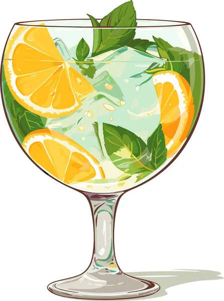 Классический Алкогольный Коктейль Джин Тоником Стекле Освежающий Напиток Апельсином Льдом — стоковый вектор