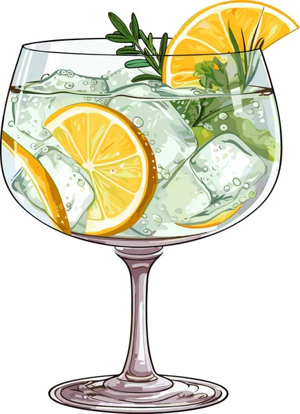 Cóctel Clásico Ginebra Alcohólica Tónica Vaso Bebida Refrescante Con Naranja — Vector de stock