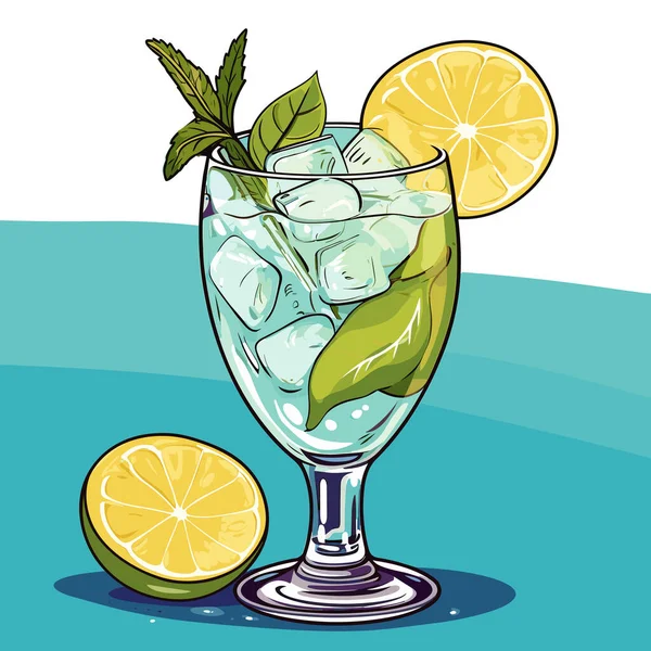 Cóctel Clásico Ginebra Alcohólica Tónica Vaso Bebida Refrescante Con Naranja — Archivo Imágenes Vectoriales